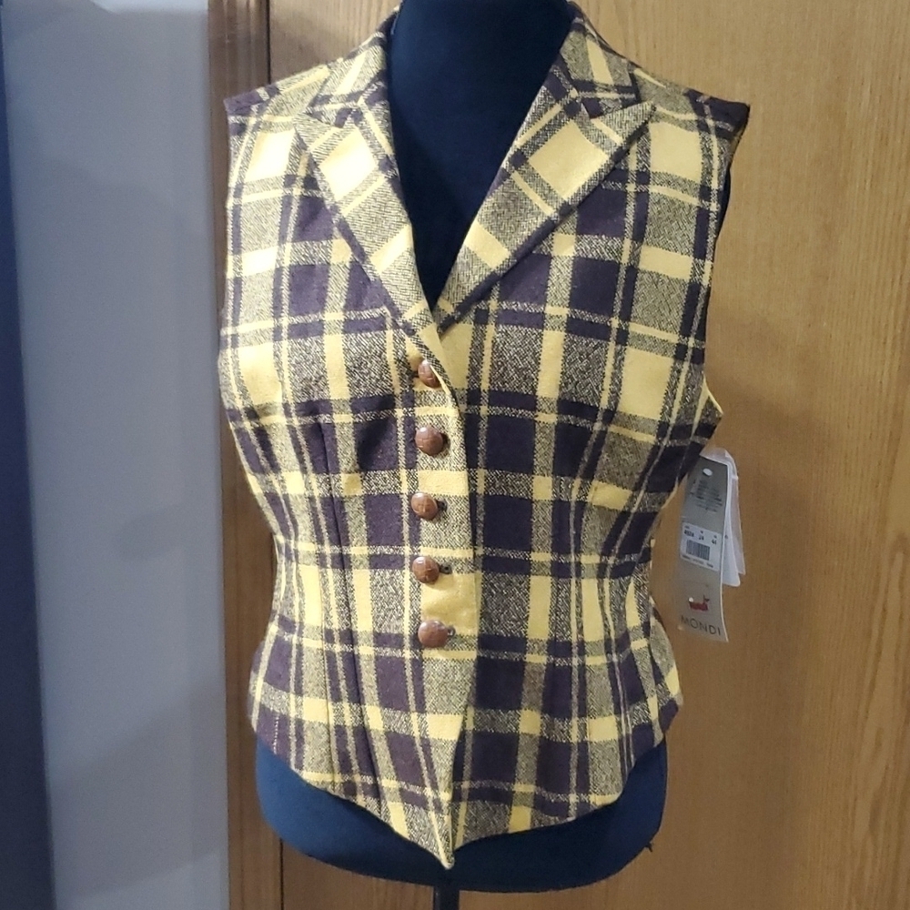 Vintage mondi New old stock with tags yellow plaid wool vest